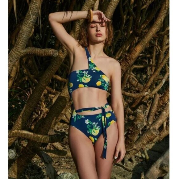 WET Asymmetrical Paloma Monokini in Navy Lemons - L - Picture 1 of 6